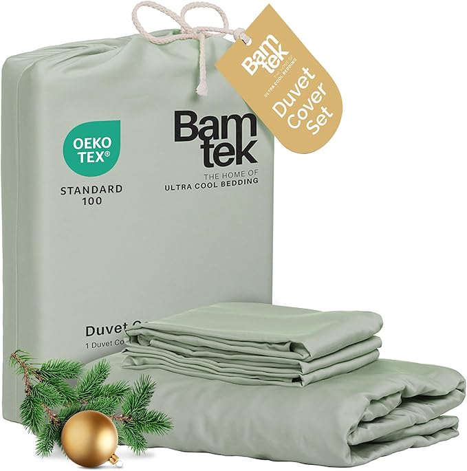 Duvet Cover Set - 100% Viscose Derived from Bamboo Duvet Cover Queen Size, 3 PC Luxury Cooling Duvet Cover for Hot Sleepers, Buttery Soft Comforter Cover & 2 PC Queen Pillowcases, Sage