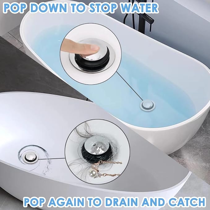 Bathtub Drain Stopper, Pop Up Tub Drain Hair Catcher, Bath Tub Drain Plug and - Image 5