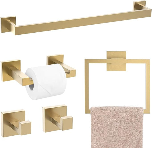 TQKAG Brushed Gold Bathroom Hardware Accessories Set 5 Pieces, Double Post by TQKAG