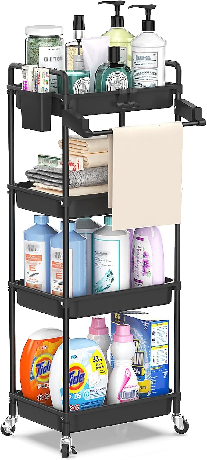 SPACEKEEPER Rolling Storage Cart, 4-Tier Bathroom Organizer Utility Cart by SPACEKEEPER
