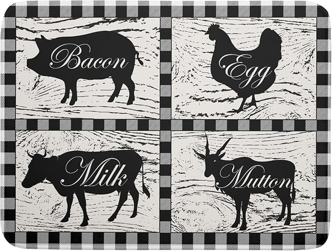 Farmhouse Animal Dish Drying Mat Buffalo Plaid Drainer Rack Mats Fast Dry by Giwawa