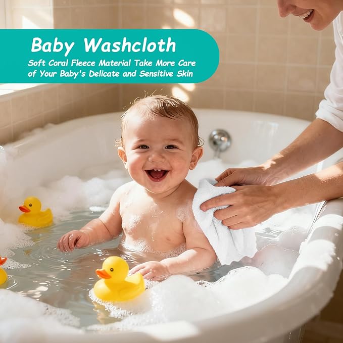 HOMEXCEL Baby Washcloths 12 Pack-Microfiber Coral Fleece Baby Bath Face Towel 7 - Image 4