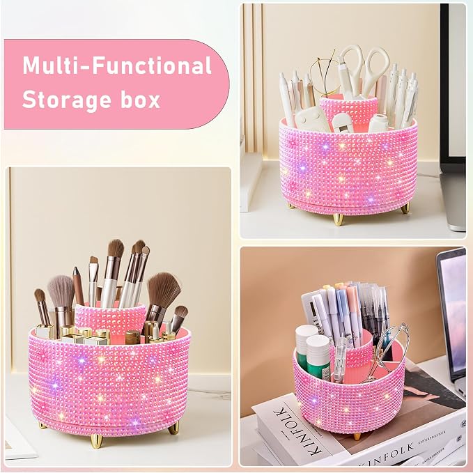 Diesisa Bling Diamond 360° Makeup Brush Holder Organizer, Rotating Makeup Brush - Image 5