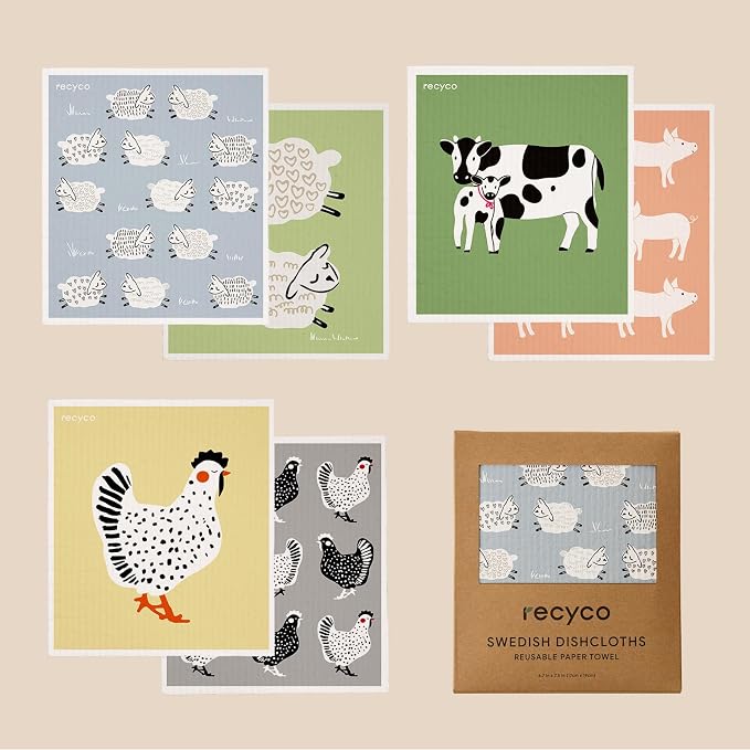RECYCO Swedish Dishcloths for Kitchen | 6 Pack Farmhouse Friends Washable Dish - Image 9