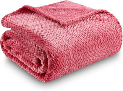 NEWCOSPLAY Super Soft Twin Blanket Coral Pink Premium Silky Flannel Fleece Leaves Pattern Lightweight Bed Blanket All Season Use (Coral Pink, Twin(60"x80"))