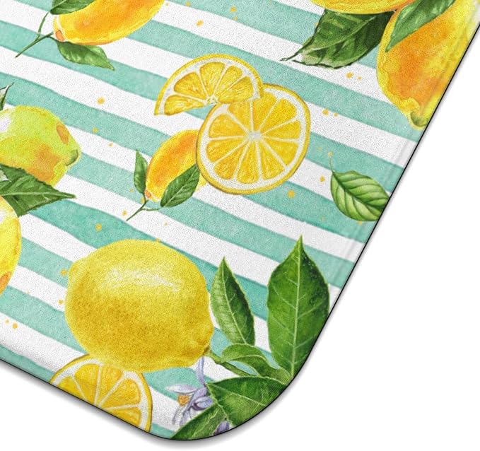 Lemon Dish Drying Mat for Kitchen Counter, Striped Background Yellow Lemon - Image 6