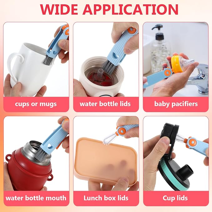 Ouligay 6 Pcs Straw Cleaner Brush Kit, 3 in 1 Cup Lid Cleaning Brush, 17cm Long - Image 2