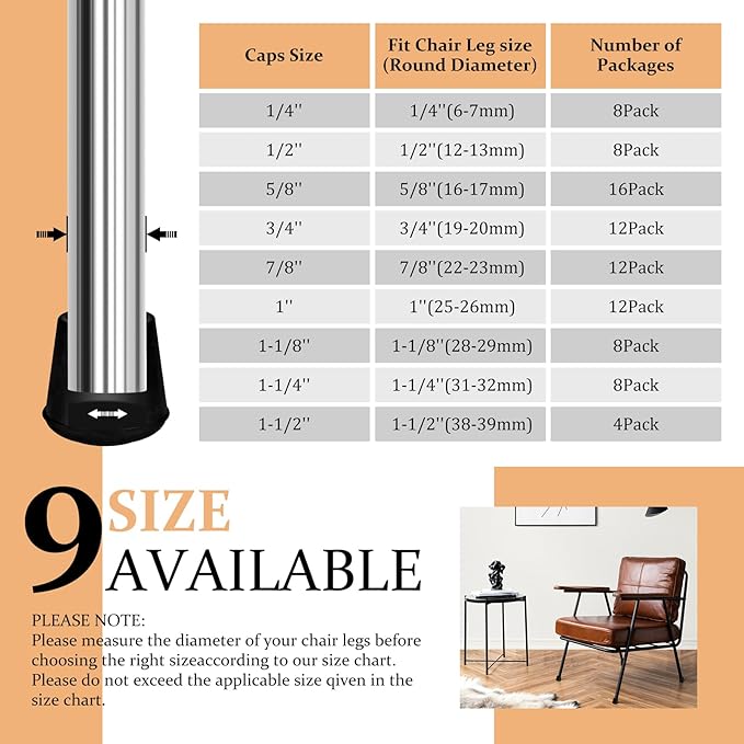 1-1/2” Round Rubber Chair Leg Tips Caps, Chair Leg Floor Protectors Furniture - Image 6