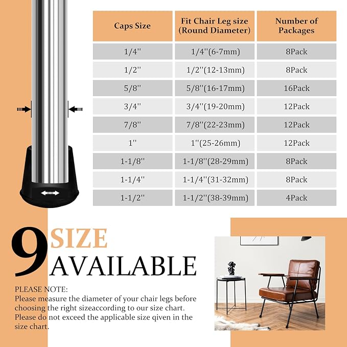 1" Round Rubber Chair Leg Tips Caps, Chair Leg Floor Protectors Furniture Legs - Image 6