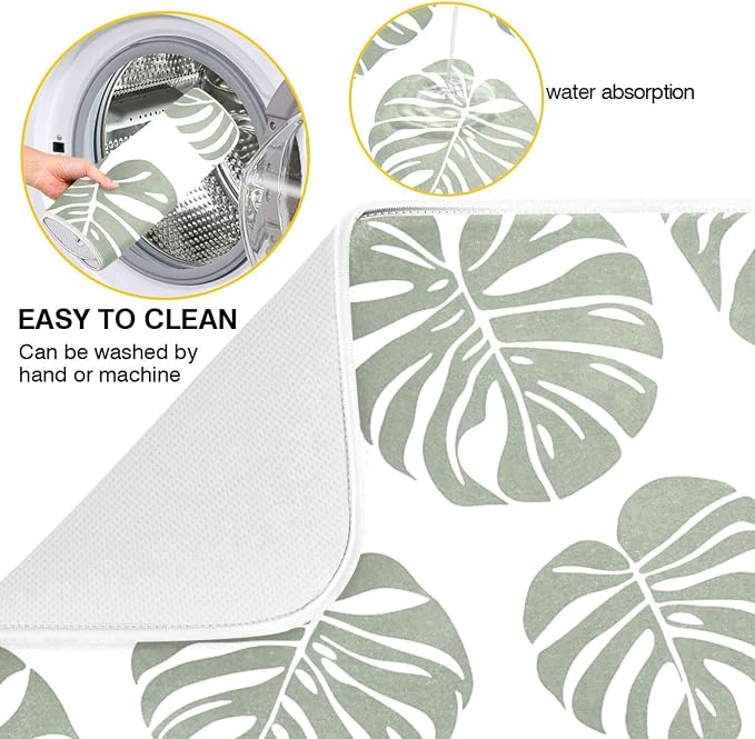 Green Palm Monstera Leaves Dish Drying Mat - Image 2