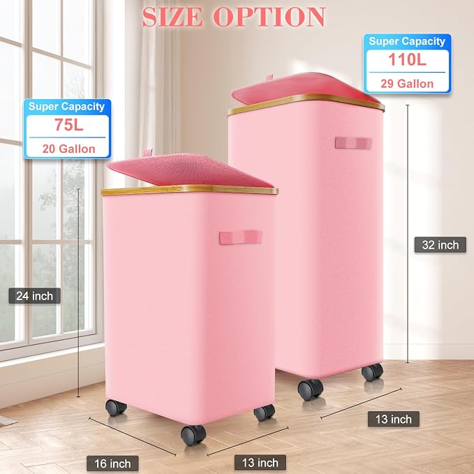 Laundry Hamper with Wheels, 29 Gal Laundry Basket with lid Rolling Clothes - Image 4