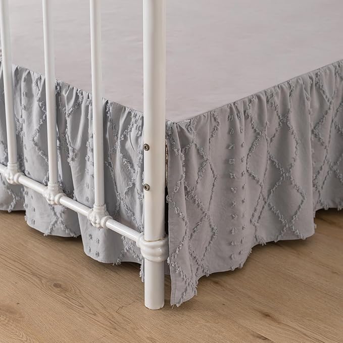 Bed Skirt Full Size Ruffled Bed Skirt with Split Corners, 14 Inch Drop Dust Ruffle Bed Skirts with Platform, Boho Tufted Shabby Chic Full Size Bed Skirts, Light Grey