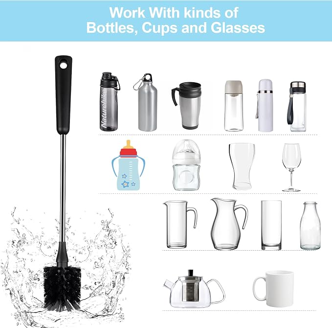 Water Bottle Brush & Straw Cleaner Set, Stainless Steel Long Handle Baby Bottle - Image 5