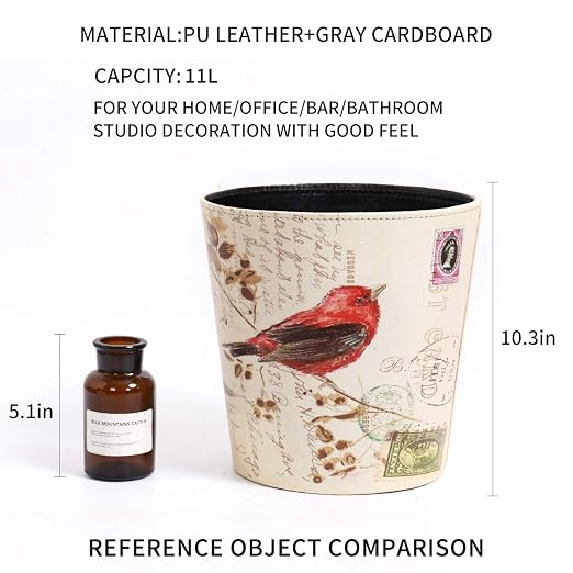 PU Leather Small Trash Can Wastebasket, Round Garbage Container Basket - Image 8