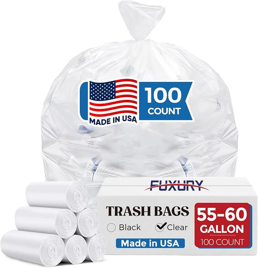 Fuxury 55-60 Gallon Heavy Duty Trash Bags, 23 Mic Thick, 38x58 in, Star-Seal by Fuxury