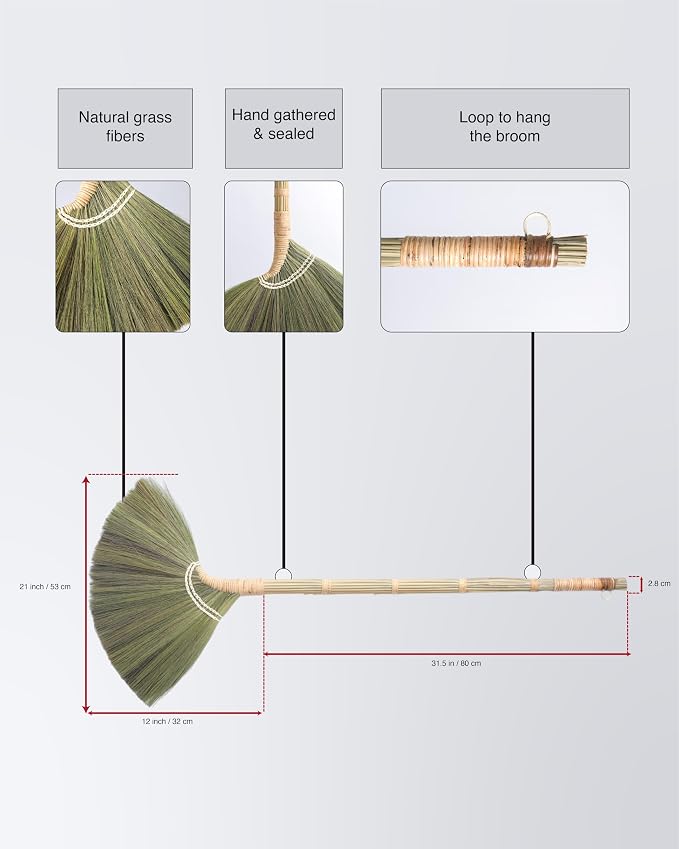 Deluxe Vietnamese Natural Straw Broom /45" Handmade Soft Grass Sweeping Broom - Image 2