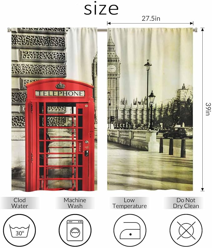 London Kitchen Curtains City Red Telephone Booth Big Ben Retro Romantic - Image 2