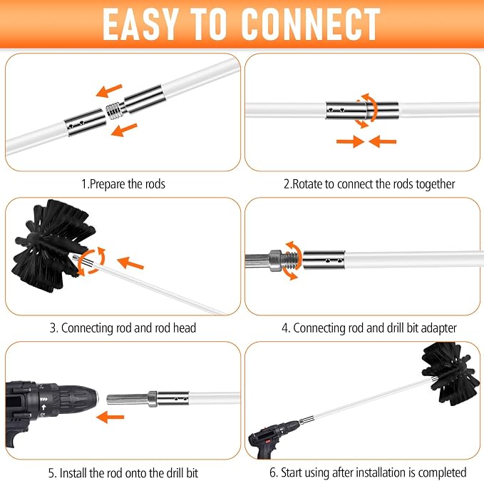 20Feet Chimney Sweep Kit, 8 in Brush Head, Dryer Vent Cleaner Kit, Chimney - Image 3