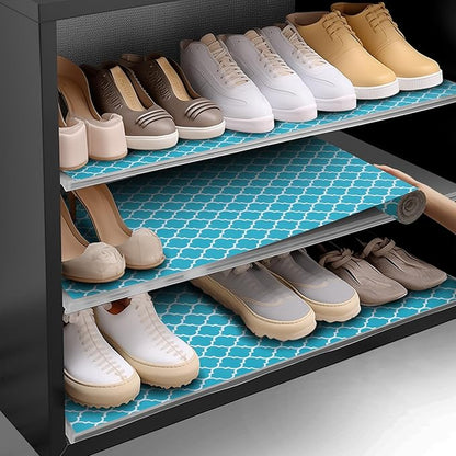 Shelf and Drawer Liner for Kitchen Cabinets Non-Adhesive, Strong Grip Non-Slip Thickened Cabinet Liners for Shelves, Waterproof Mats for Dresser Cupboard, Green/White, 12 in x 20 Feet