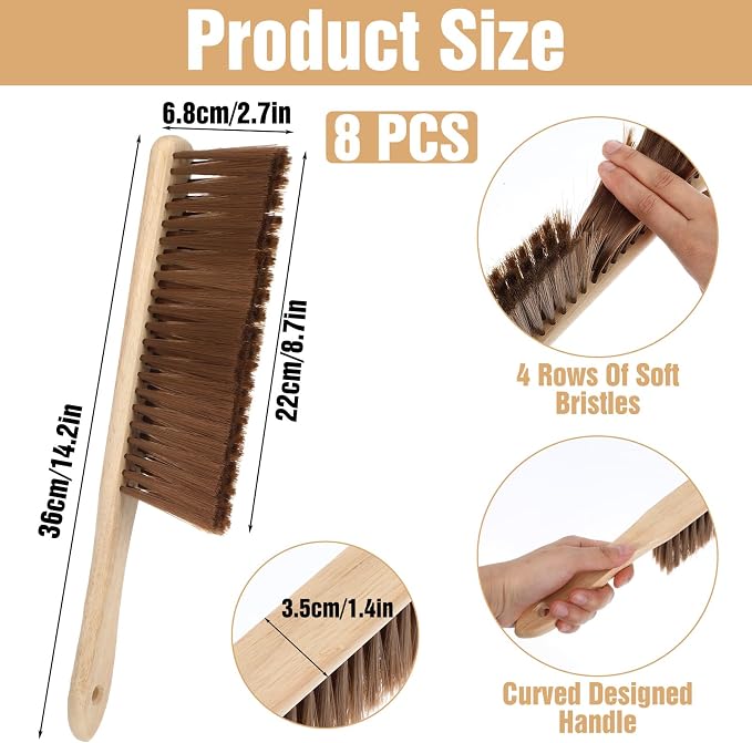 8 Pieces Wooden Dust Brush Bulk Hand Broom Bench Soft Bristle Cleaning Brushes - Image 2