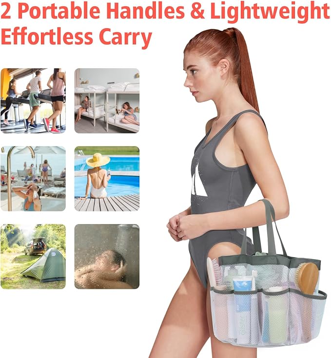 F-color Mesh Shower Caddy Portable, Upgrade Deeper 7 Pockets Shower Bag Basket - Image 5