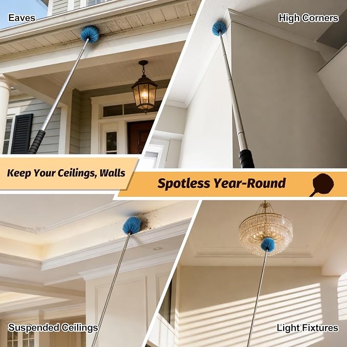 Cobweb Duster Brush with Extension Pole, Lightweight 5ft Long Spider Web - Image 7