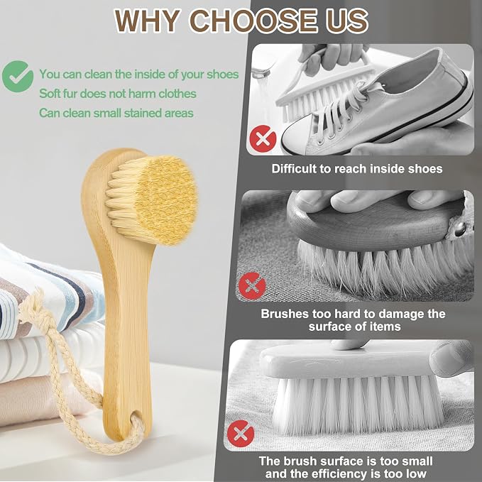 2Pack Laundry Stain Brush with 2Pack Metal Hook, Natural Soft Boar Bristle - Image 4