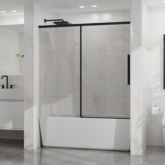 Semi-Frameless Sliding Bathtub Door 60" W x 58" H, 1/4" Clear Tempered Glass - Image 8