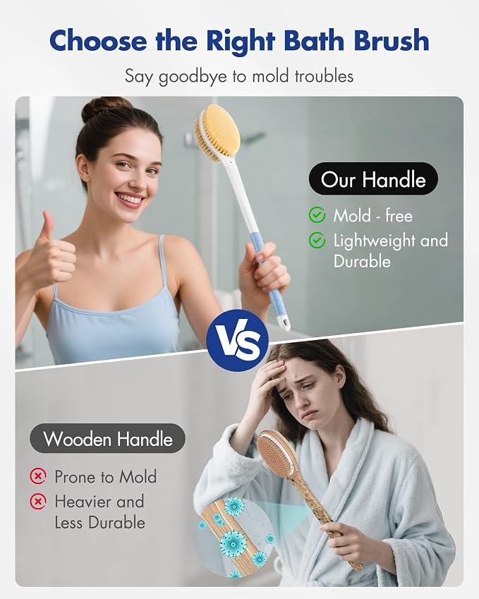 Back Scrubber Body Shower Brush: 20.5‘’ Extra Long Anti Slip Handle Bath Brush - Image 5