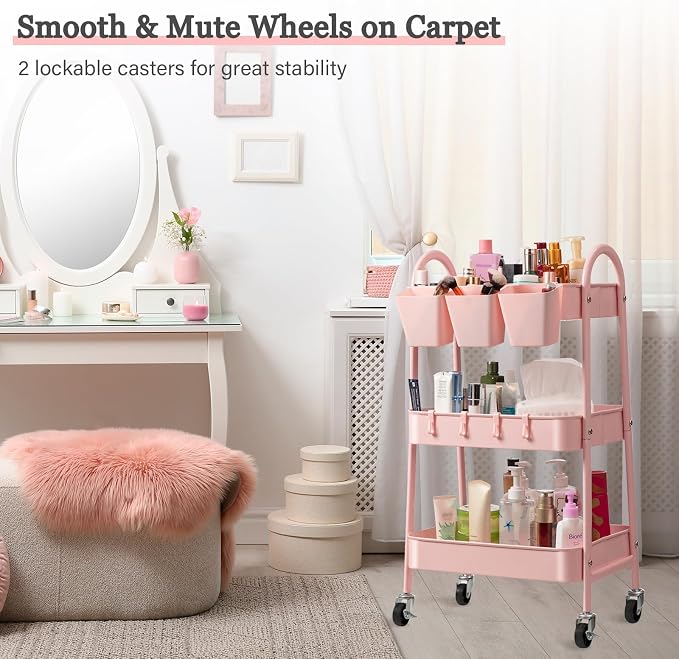 Danpinera 3-Tier Rolling Cart, Metal Storage Cart - Image 4