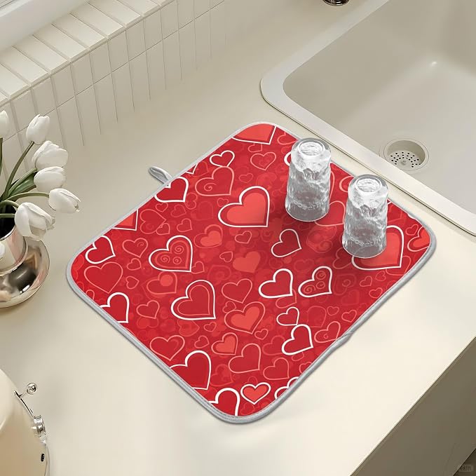 Red Hearts Cute Dish Drying Mat - Image 7