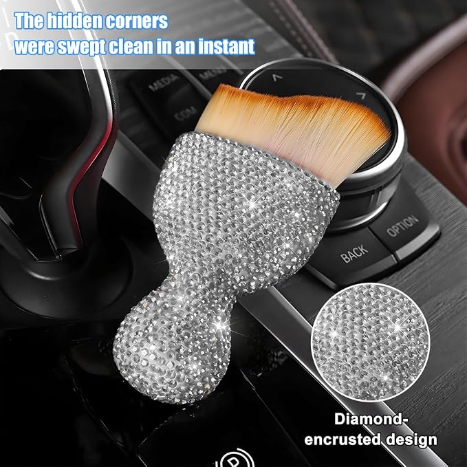 Bling Car Detailing Brush, Crystal Rhinestone Non-Scratch Vehicle Cleaning Dust - Image 3