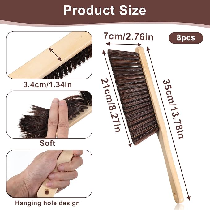 8 Psc Wooden Dust Brush Bulk Hand Broom Brush Long Handle Soft Bristle Broom - Image 2