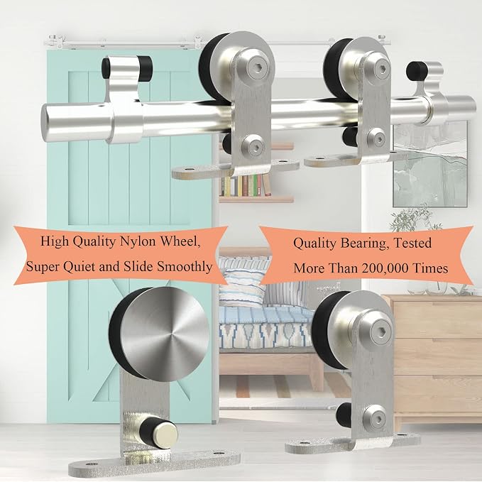 TSMST 6FT Sliding Barn Door Hardware Kit, Top Mount Stainless Steel Heavy Duty - Image 4