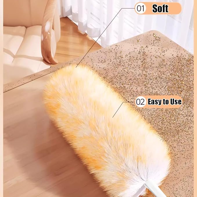 Lambswool Feather Duster with Extension Pole up to 97inch, Extendable Feather - Image 5