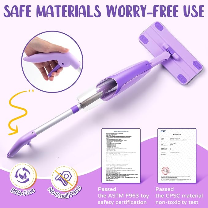 Purple Mini Spray Mop for Toddler-Montessori Cleaning Toy That Real Spray Water - Image 3