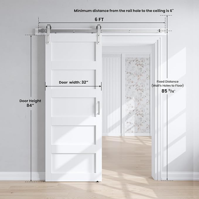 SmartStandard 32x84 inch White Barn Door - Image 3