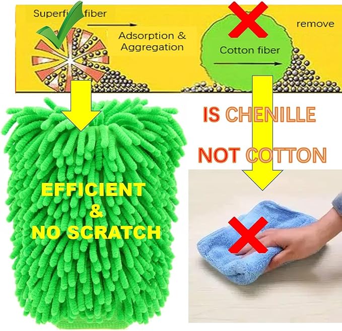 Green Chenille Microfiber Dusting Mitt, 10.5x8 Inch, Electrostatic, Scratch-Free - Image 5
