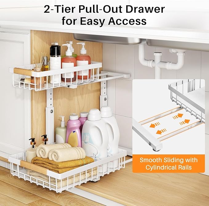 PXRACK Under Sink Organizer, 1 Pack, 2 Tier Metal Slide out Sink Shelf Pull out - Image 5