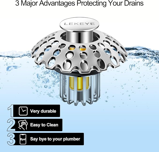 LEKEYE Bathroom Sink Stopper | Shower Drain Hair Catcher | Pop Up Sink Drain - Image 2