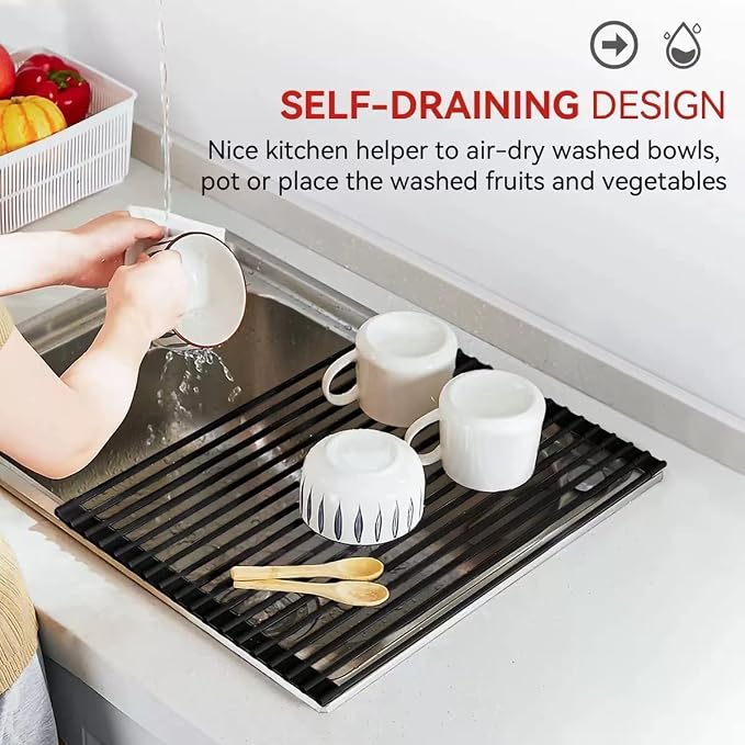 MERRYBOX Roll Up Dish Drying Rack, Silicone Wrapped Over The Sink Dish Rack - Image 7