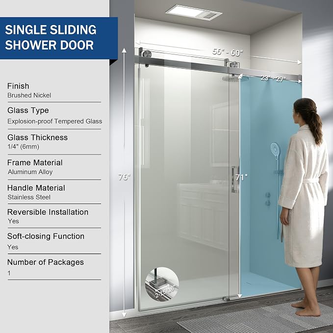Abruzzo 76" Frameless Shower Door Single Sliding - Image 3
