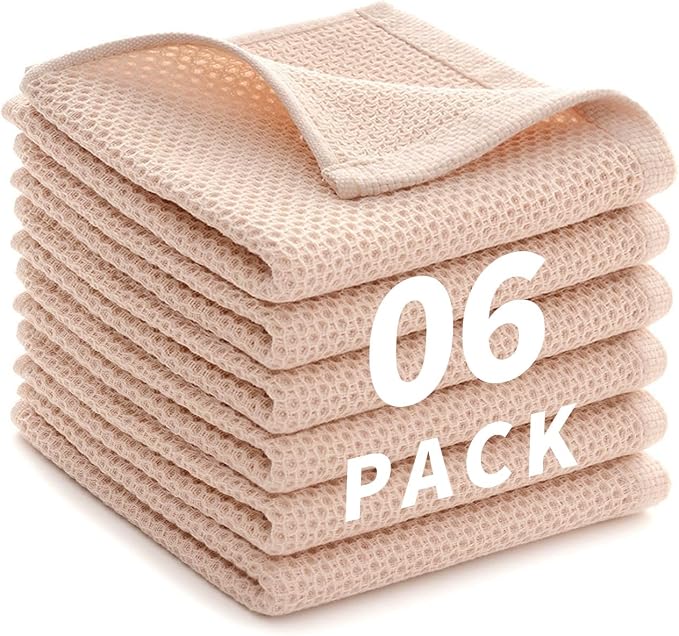 Cotton Dish Towels 6 Pack, 12x12 Inch – Super Absorbent, Quick-Dry & Reusable by LikGuest