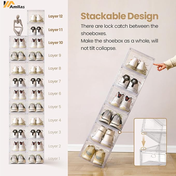 12 Pack Clear Shoe Boxes Stackable, Shoe Storage Boxes - Image 4