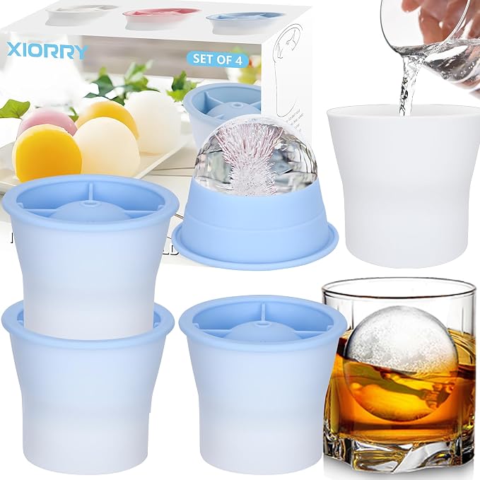Ice Molds 4 PCS, Silicone Sphere Ice Mold Maker, Stackable Easy Release Circle by XIORRY