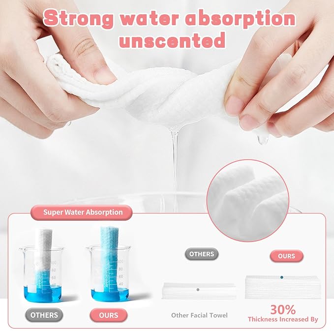 100 Count Disposable Face Towel, Ultra Soft & Thick Washcloths, Biodegradable - Image 6