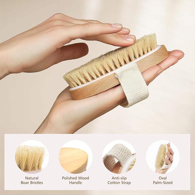 POPCHOSE Dry Brushing Body Brush, Natural Bristle Dry Skin Exfoliating Brush - Image 2