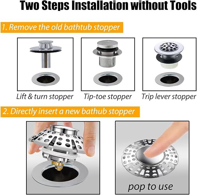 Bathtub Drain Stopper, Pop Up Tub Stopper - Image 4