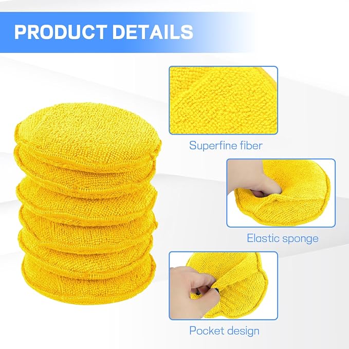 Hovom 6PCS Microfiber Wax Applicator, Soft Automotive Waxing Foam Pads - Image 3