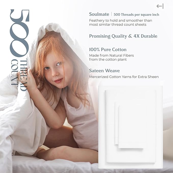 Mayfair Linen 100% Egyptian Cotton 2 Pack Twin XL Sheet Set - 500 Thread Count Cotton Sheets Twin XL Size (6 PC, Ivory), Soft, Cooling, Sateen Weave, 16" Deep Pocket College Dorm Room Bed Sheet